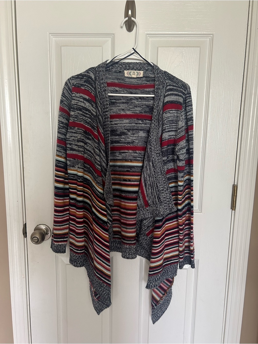 Pink Rose Striped Open-Front Cardigan - Gray & Red